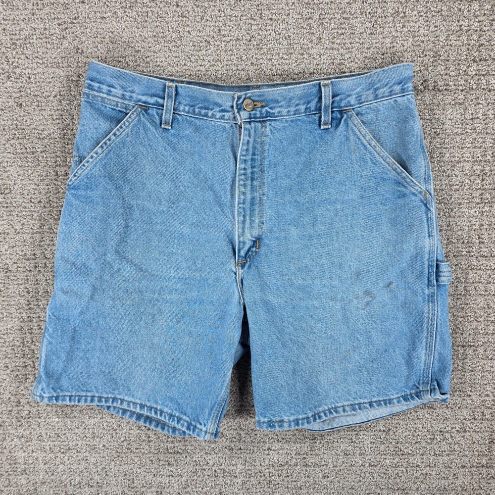 Vintage Carhartt B29 STW Mens Blue Denim Carpenter Shorts Size 36 Workwear Light